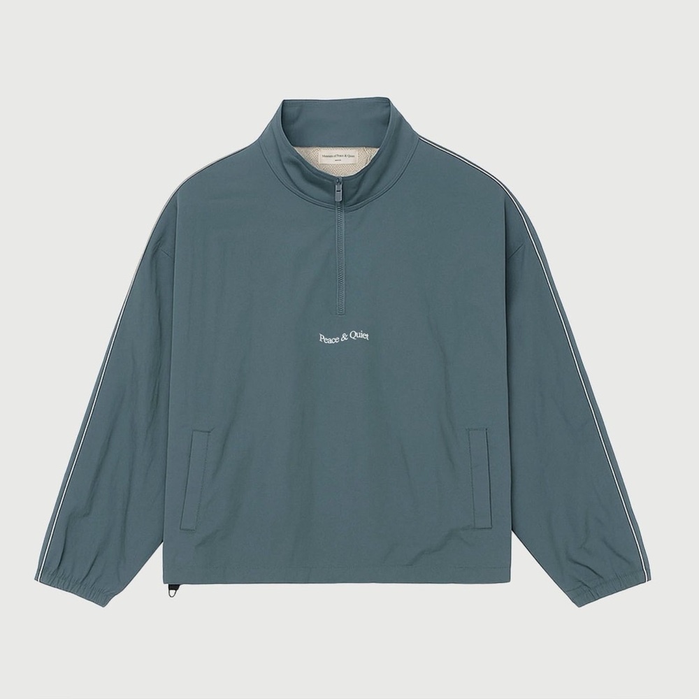 MUSEUM OF PEACE & QUIET MENS WORDMARK NYLON QUARTER ZIP - SLATE COLOR NWT